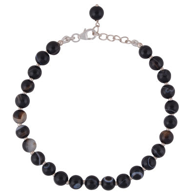 Stunning Rawa Between Striped Onyx Round Shape 925 Sterling Solid Silver Bracelet - R2400266-100
