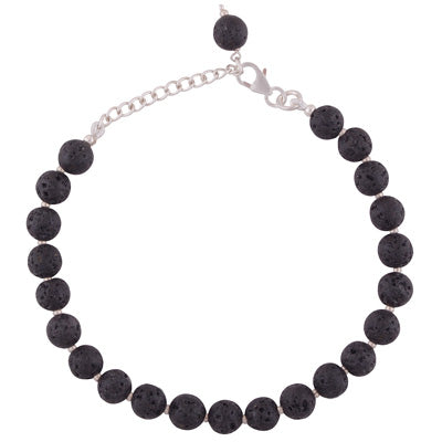 Stunning Rawa Between Black Lava Round Shape 925 Sterling Solid Silver Bracelet - R2400266-63