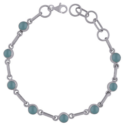 Plain Collet Natural Aqua Chalcedony Round Shape 925 Sterling Solid Silver Bracelet - R2400271-14