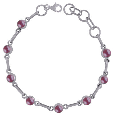 Plain Collet Natural Garnet Round Shape 925 Sterling Solid Silver Bracelet - R2400271-2