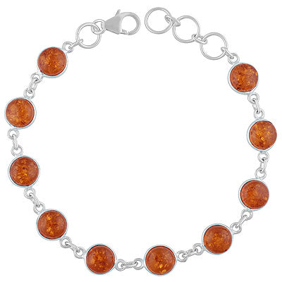 Multi Gemstone Amber Round Shape 925 Sterling Solid Silver Bracelet - R2400351-31