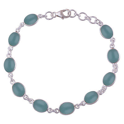 Ten Gemstone Aqua Chalcedony Oval Shape 925 Sterling Solid Silver Bracelet - R2400407-449