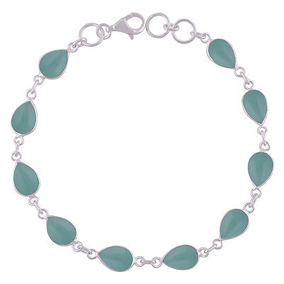 Beautifully Handcrafted Bezel with Multiple Gemstones Aqua Chalcedony Pear Shape 925 Sterling Solid Silver Bracelet - R2400409-201