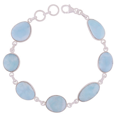 Stunning Seven Stone Larimar Irregular Shape 925 Sterling Solid Silver Bracelet - R2400419-170
