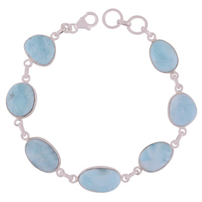 Stunning Seven Stone Larimar Irregular Shape 925 Sterling Solid Silver Bracelet - R2400419-174