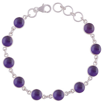 Alluring Handcrafted Bezel with Multiple Gemstones Amethyst Round Shape 925 Sterling Solid Silver Bracelet - R2400429-21