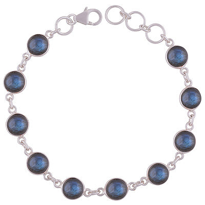 Alluring Handcrafted Bezel with Multiple Gemstones Labradorite Round Shape 925 Sterling Solid Silver Bracelet - R2400429-25