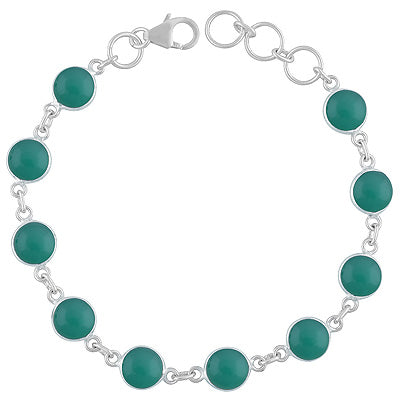 Alluring Handcrafted Bezel with Multiple Gemstones Green Onyx Round Shape 925 Sterling Solid Silver Bracelet - R2400429-28