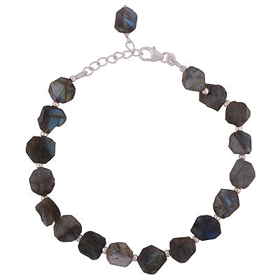 Alluring Rough Rocks Gemstone Labradorite Natural shaped 925 Sterling Solid Silver Bracelet - R2400519-4