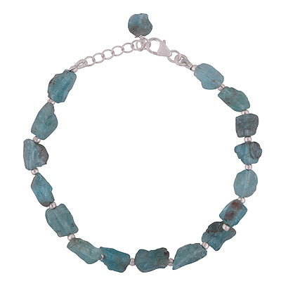 Alluring Rough Rocks Gemstone Apatite Natural shaped 925 Sterling Solid Silver Bracelet - R2400519-9