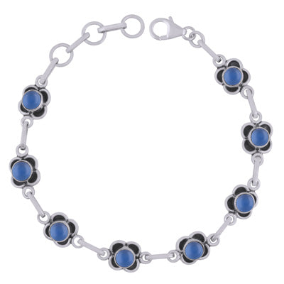Stunning Oxidised Handcrafted Work Blue Chalcedony Round Shape 925 Sterling Solid Silver Bracelet - R2400522-8