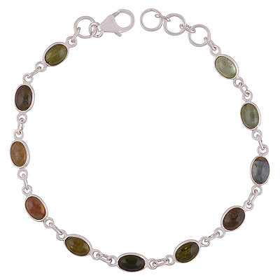 Alluring Multiple Gemstone Seated Bezel Tourmaline Oval Shape 925 Sterling Solid Silver Bracelet - R2400524-4