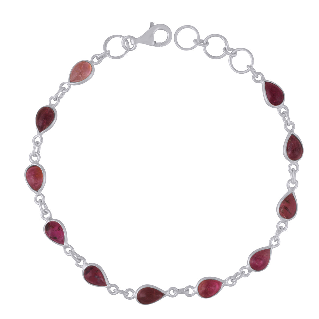 Magnificent Multicolour Gemstones Around Bezel Tourmaline Pear Shape 925 Sterling Solid Silver Bracelet - R2400526-4