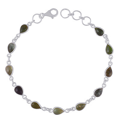 Magnificent Multicolour Gemstones Around Bezel Tourmaline Pear Shape 925 Sterling Solid Silver Bracelet - R2400526-8