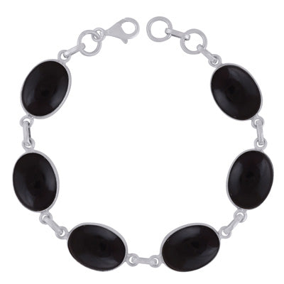 Stunning Multiple Shaped Gemstone Black Onyx Oval Shape 925 Sterling Solid Silver Bracelet - R2400535-7