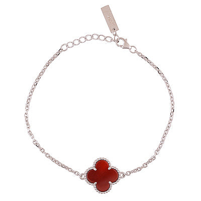 Gorgeous Clover Design Gemstone Carnelian 925 Sterling Solid Silver Bracelet - R2400542-1