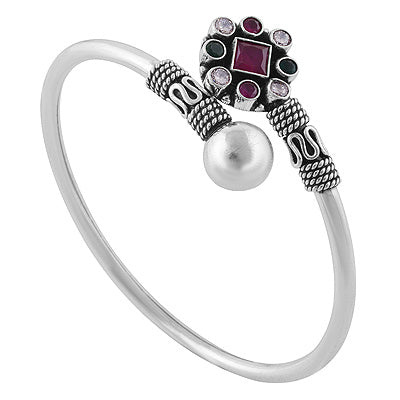 Alluring Multicoloured Gemstones Around Red Corundum,Green Corundum,White Cubic Zirconia Square,Round Shape 925 Sterling Solid Silver Bangles - R2700147-11