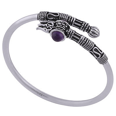 Stunning Handcrafted Temple Work on Amethyst Round Shape 925 Sterling Solid Silver Bangle - R2800142-1