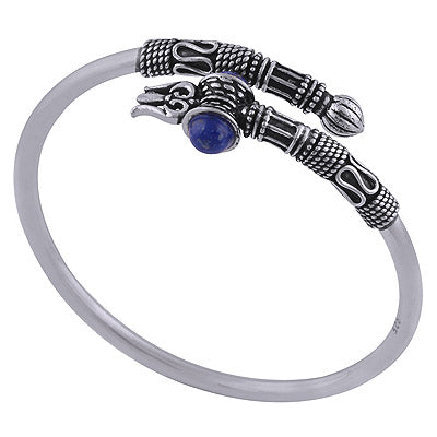 Stunning Handcrafted Temple Work on Lapis Round Shape 925 Sterling Solid Silver Bangle - R2800142-5
