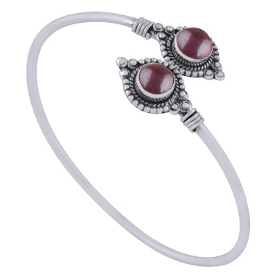 Beautifully Handcrafted Work Around Garnet Round Shape 925 Sterling Solid Silver Bangle - R2800156-52