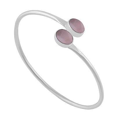 Gorgeous Multiple Gemstone Rose Quartz Oval Shape 925 Sterling Solid Silver Bangle - R2800160-13
