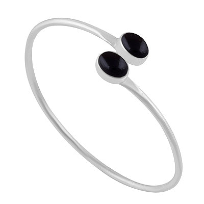 Gorgeous Multiple Gemstone Black Onyx Oval Shape 925 Sterling Solid Silver Bangle - R2800160-14