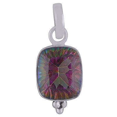 Beautiful Rawa At Bottom Mystic Topaz Cushion Shape 925 Sterling Solid Silver Pendant - R300270-1