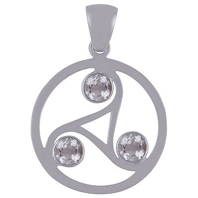 Gorgeous Designed Triangle Centre Crystal Round Shape 925 Sterling Solid Silver Pendant - R300703-66