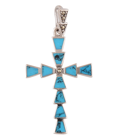 Turquoise,Marcasite 925 Sterling Silver Pendant - R300842-1