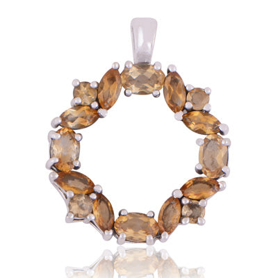 Beautiful Handcrafted Around Citrine Marquise,Round,Oval Shape 925 Sterling Solid Silver Pendant - R300853-95