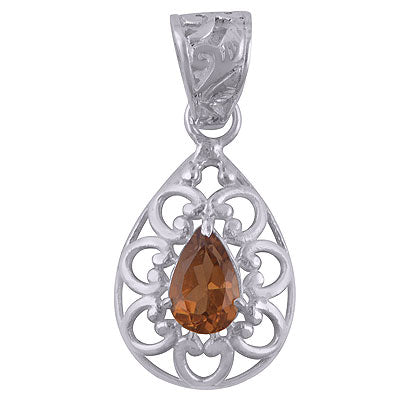Beautiful Pattern Around Beer Quartz Pear Shape 925 Sterling Solid Silver Pendant - R300869-19