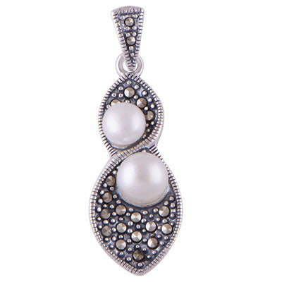 Pearl, Marcasite 925 Sterling Silver Pendant - R300904-1