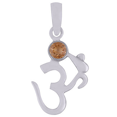 Gorgeous Om Pendant With Gemstone Citrine Oval Shape 925 Sterling Solid Silver Pendant - R301016-40