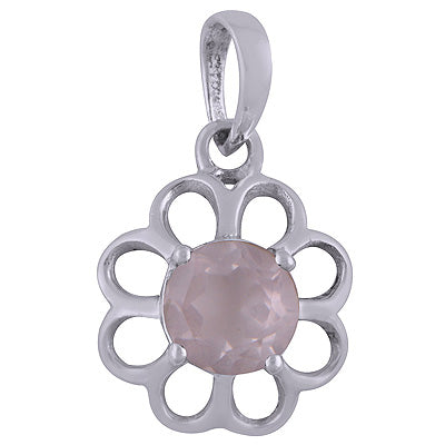 Stunning Handcrafted Flower Around Rose Quartz Round Shape 925 Sterling Solid Silver Pendant - R301048-13