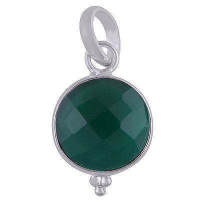 Stunning Rawa Work Around Bezel Green Onyx Round Shape 925 Sterling Solid Silver Pendant - R301062-11