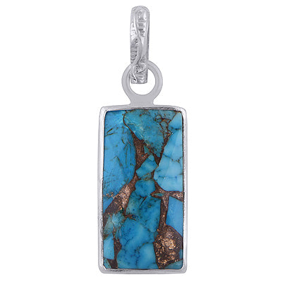 Beautiful Gemstone Blue Copper Turquoise Rectangle Shape 925 Sterling Solid Silver Pendant - R301091-13