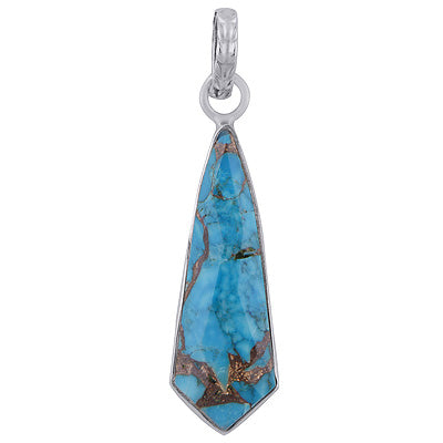 Beautiful Gemstone Blue Copper Turquoise Elongated Rhombus Shape 925 Sterling Solid Silver Pendant - R301091-5