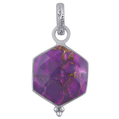 Minimal Rawa Work At Bottom Purple Copper Turquoise Hexagon Shape 925 Sterling Solid Silver Pendant - R301092-3