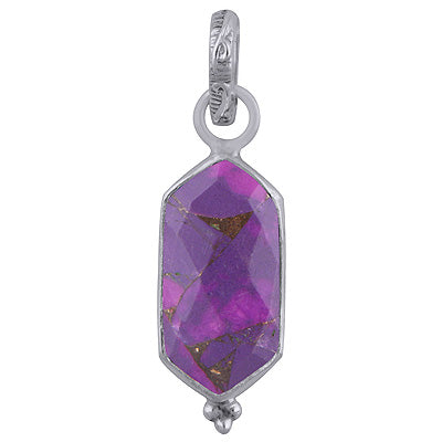 Minimal Rawa Work At Bottom Purple Copper Turquoise Elongated Hexagon Shape 925 Sterling Solid Silver Pendant - R301092-7