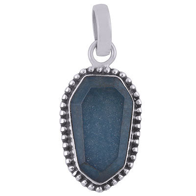 Alluring Rawa Work Around Blue Aventurine Hexagon Shape 925 Sterling Solid Silver Pendant - R301102-8