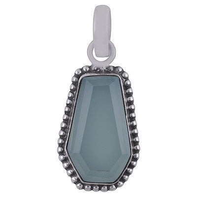 Gorgeous Rawa Work Around Aqua Chalcedony Coffin Shape 925 Sterling Solid Silver Pendant - R301103-11