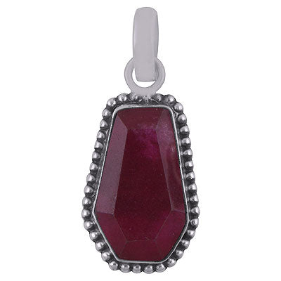 Gorgeous Rawa Work Around Red Corundum Coffin Shape 925 Sterling Solid Silver Pendant - R301103-23
