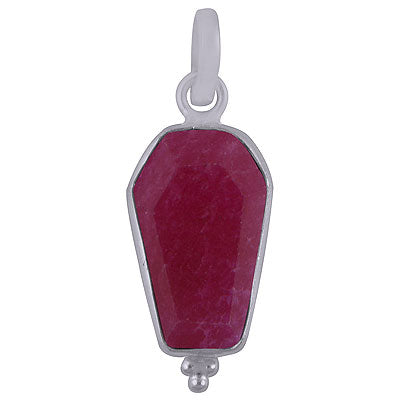 Beautifully Handcrafted Bezel Rawa Work at bottom Red Corundum Coffin Shape 925 Sterling Solid Silver Pendant - R301105-21