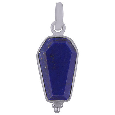 Beautifully Handcrafted Bezel Rawa Work at bottom Lapis Coffin Shape 925 Sterling Solid Silver Pendant - R301105-5
