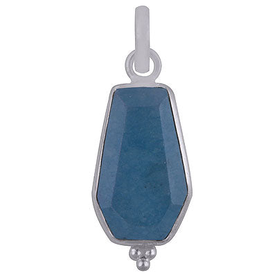 Stunning Handcrafted Bezel Rawa Work at bottom Blue Aventurine Coffin Shape 925 Sterling Solid Silver Pendant - R301106-12