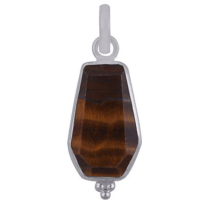 Stunning Handcrafted Bezel Rawa Work at bottom Tiger's Eye Coffin Shape 925 Sterling Solid Silver Pendant - R301106-13