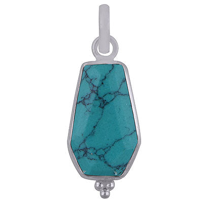 Stunning Handcrafted Bezel Rawa Work at bottom Turquoise Coffin Shape 925 Sterling Solid Silver Pendant - R301106-2