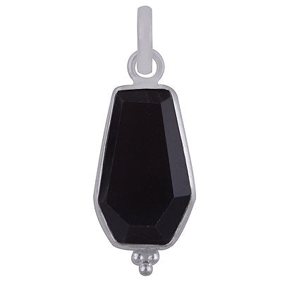 Stunning Handcrafted Bezel Rawa Work at bottom Black Onyx Coffin Shape 925 Sterling Solid Silver Pendant - R301106-22