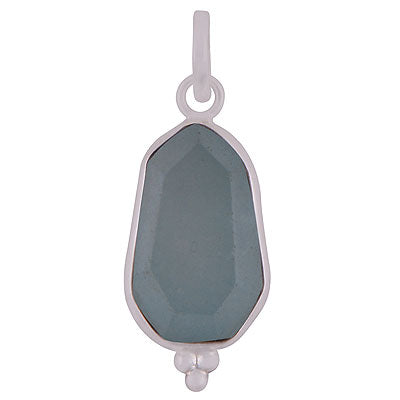 Beautifully Handcrafted Bezel Rawa Work at bottom Aqua Chalcedony Hexagon Shape 925 Sterling Solid Silver Pendant - R301110-7