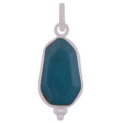 Beautifully Handcrafted Bezel Rawa Work at bottom Blue Aventurine Hexagon Shape 925 Sterling Solid Silver Pendant - R301110-8